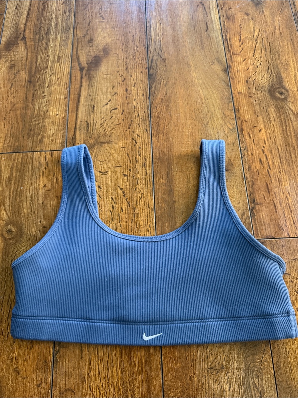 Nike Ribbed Scoop Sports Bra in Dusty Blue